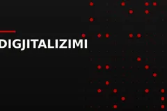 Ilustrim grafik me një vitrinë dyqani që shndërrohet në ekran telefoni me ikona rezervimi dhe pagese